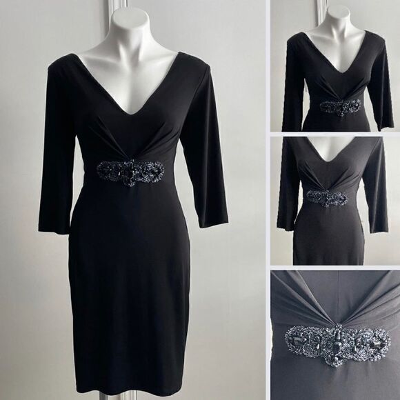 BLACK DAVID MEISTER DRESS WITH BEADED WAIST - Picture 1 of 9